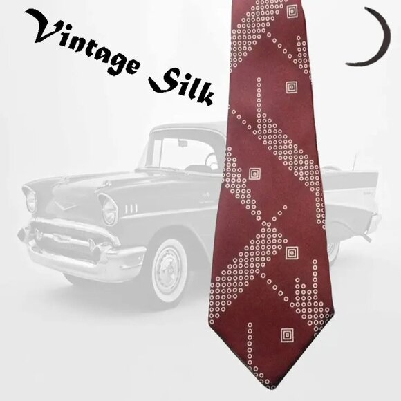 Vintage Brown Silk Wide Tie, Atomic Print Necktie - Picture 1 of 15